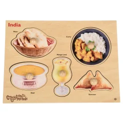 Indian Food Wooden Knob Puzzle | Preschool Peg Puzzle Featuring Real Food Photography