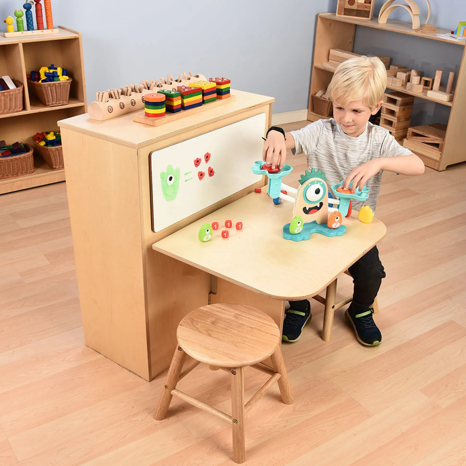 2-in-1 Learning Center with Stools and Dry-Erase Board