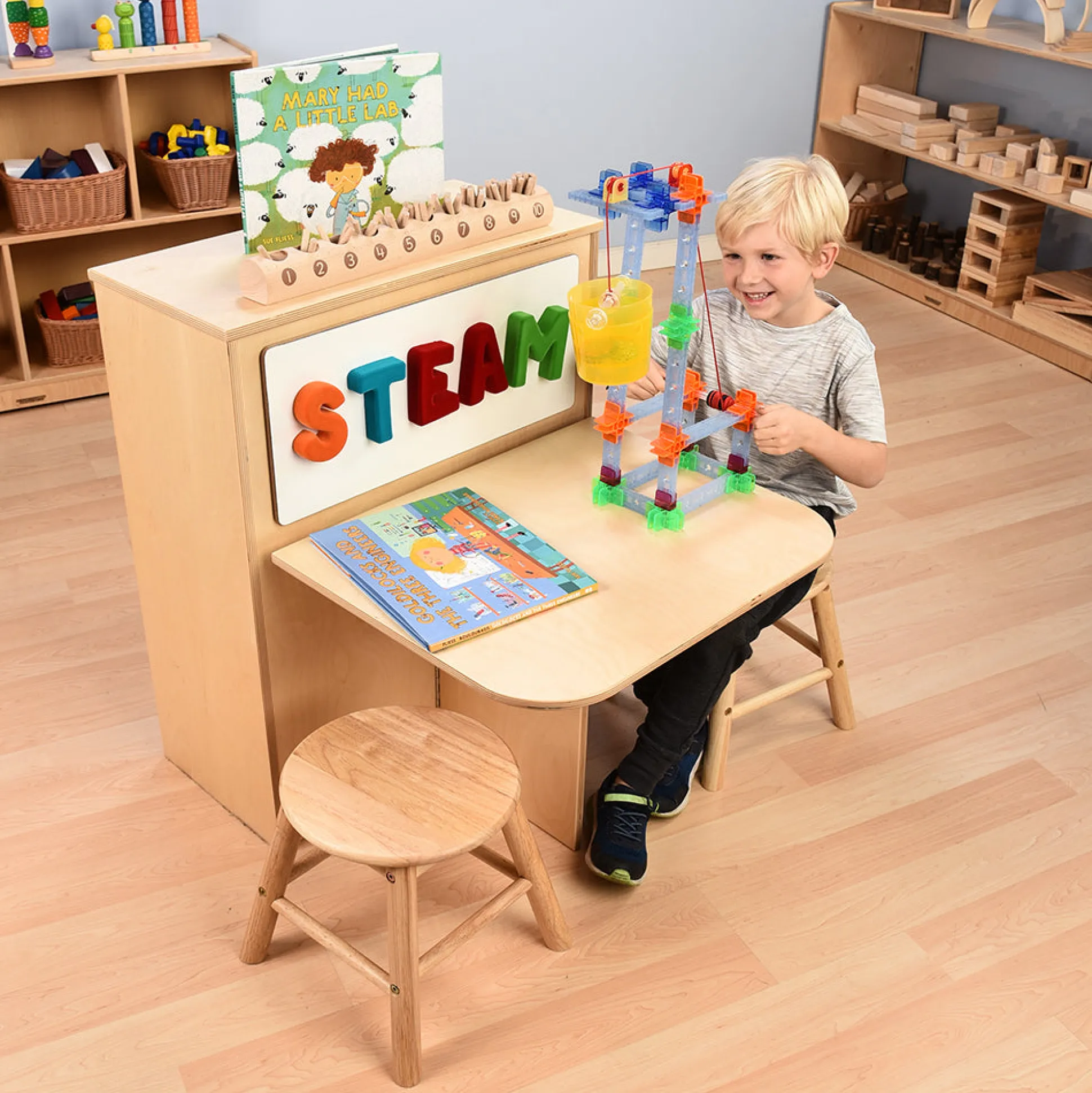 2-in-1 Learning Center with Stools and Dry-Erase Board
