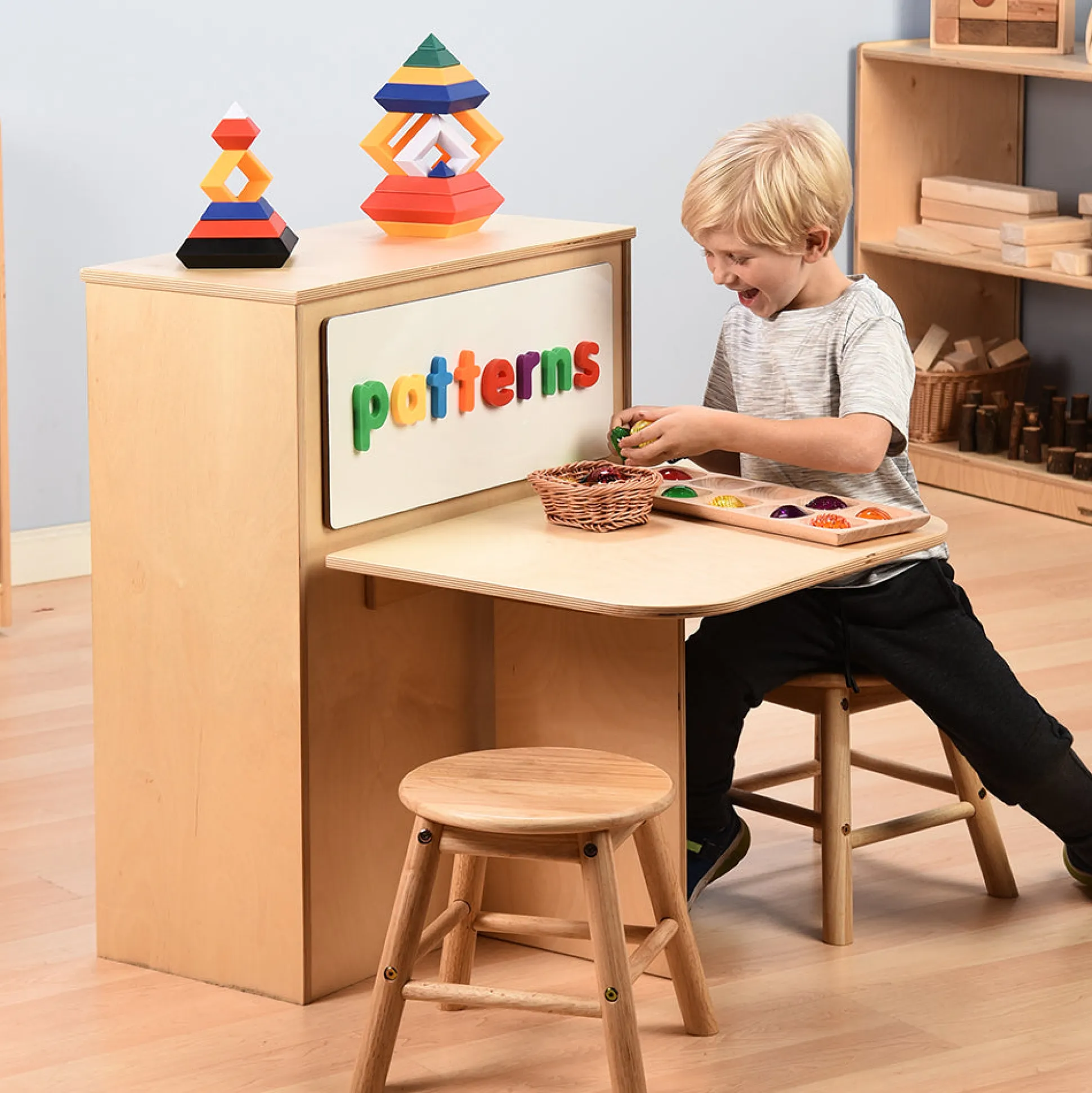 2-in-1 Learning Center with Stools and Dry-Erase Board