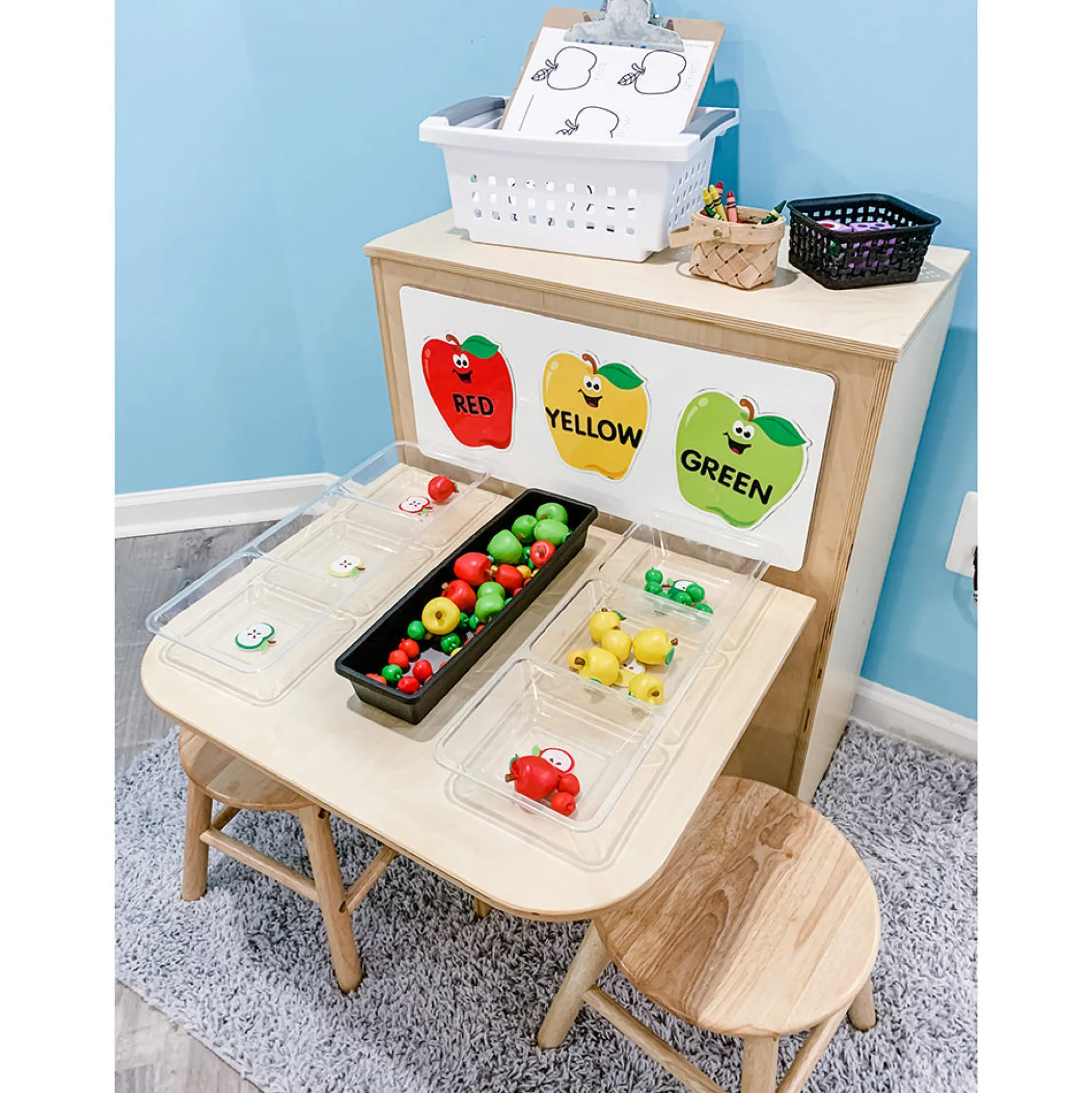 2-in-1 Learning Center with Stools and Dry-Erase Board