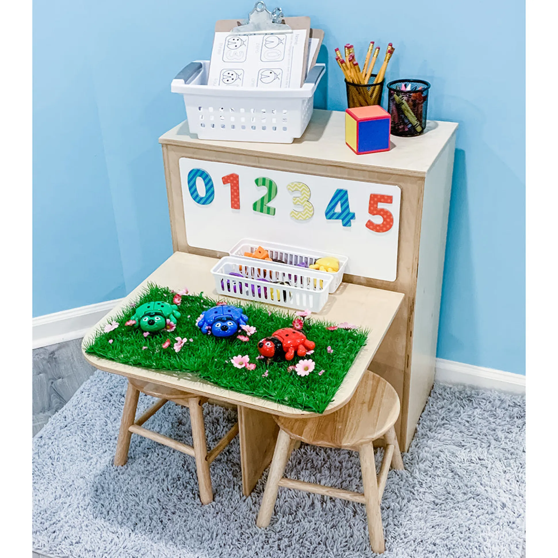 2-in-1 Learning Center with Stools and Dry-Erase Board