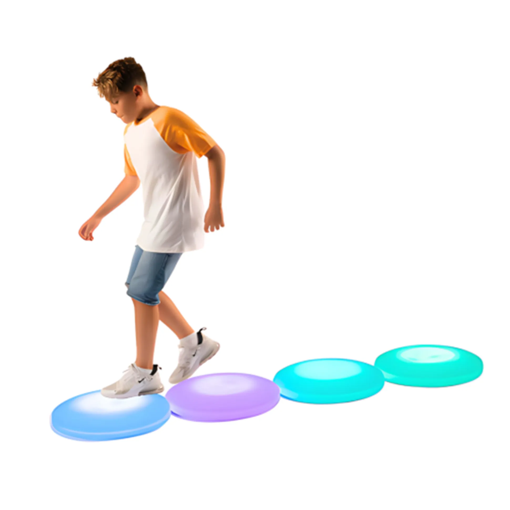 Interactive Round LED Floor Tiles | 4-Piece Rechargeable Sensory Light Set