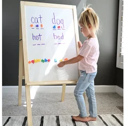 4-in-1 Wooden Easel with Magnetic Write-and-Wipe Board
