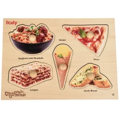 Italian Food Wooden Knob Puzzle | Preschool Peg Puzzle Featuring Real Food Photography