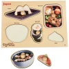 Japanese Food Wooden Knob Puzzle | Preschool Peg Puzzle Featuring Real Food Photography