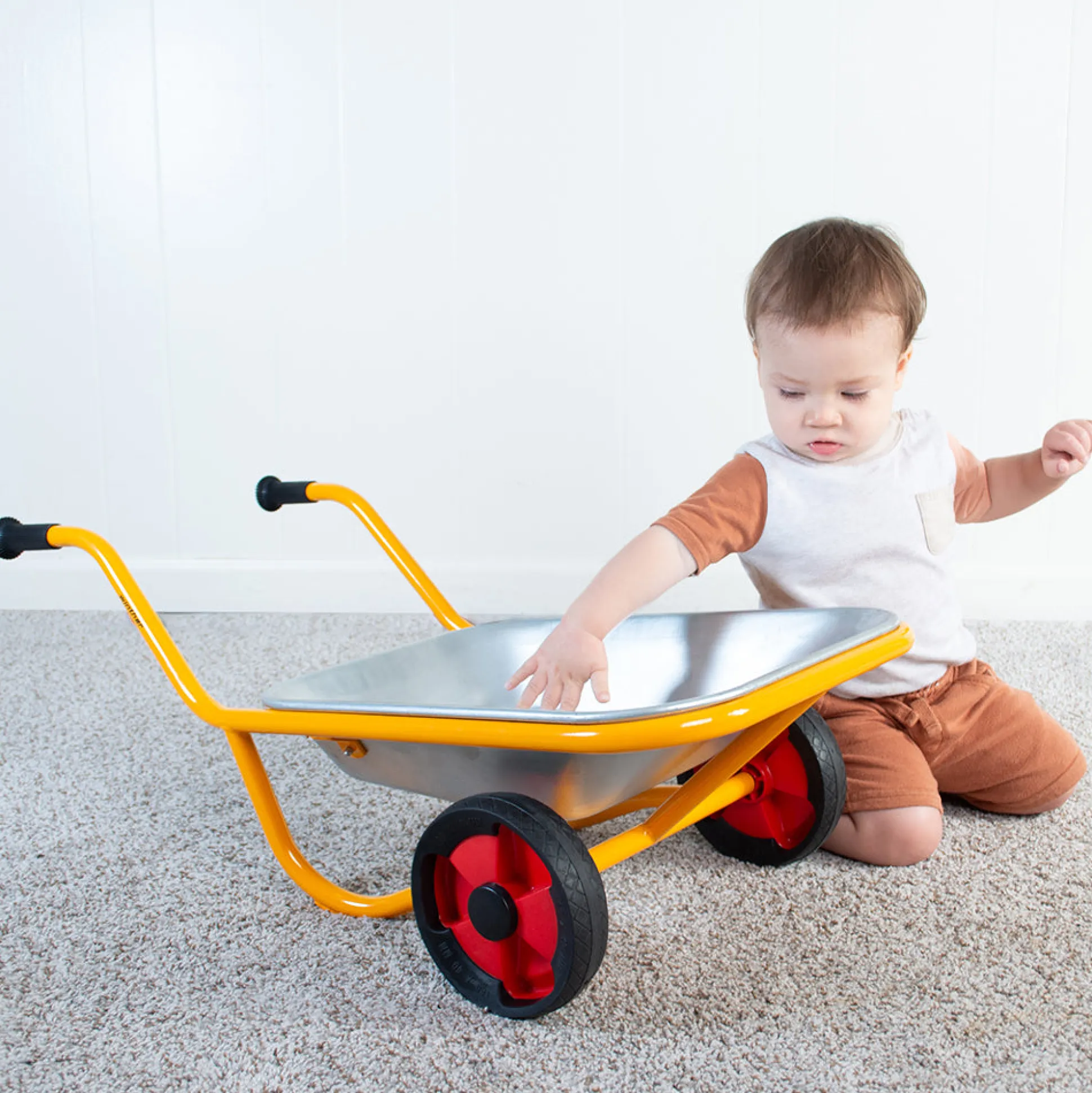 Kids Heavy-Duty Steel Wheelbarrow with Stable Two-Wheel Design | Outdoor Play & Realistic Gardening Tool
