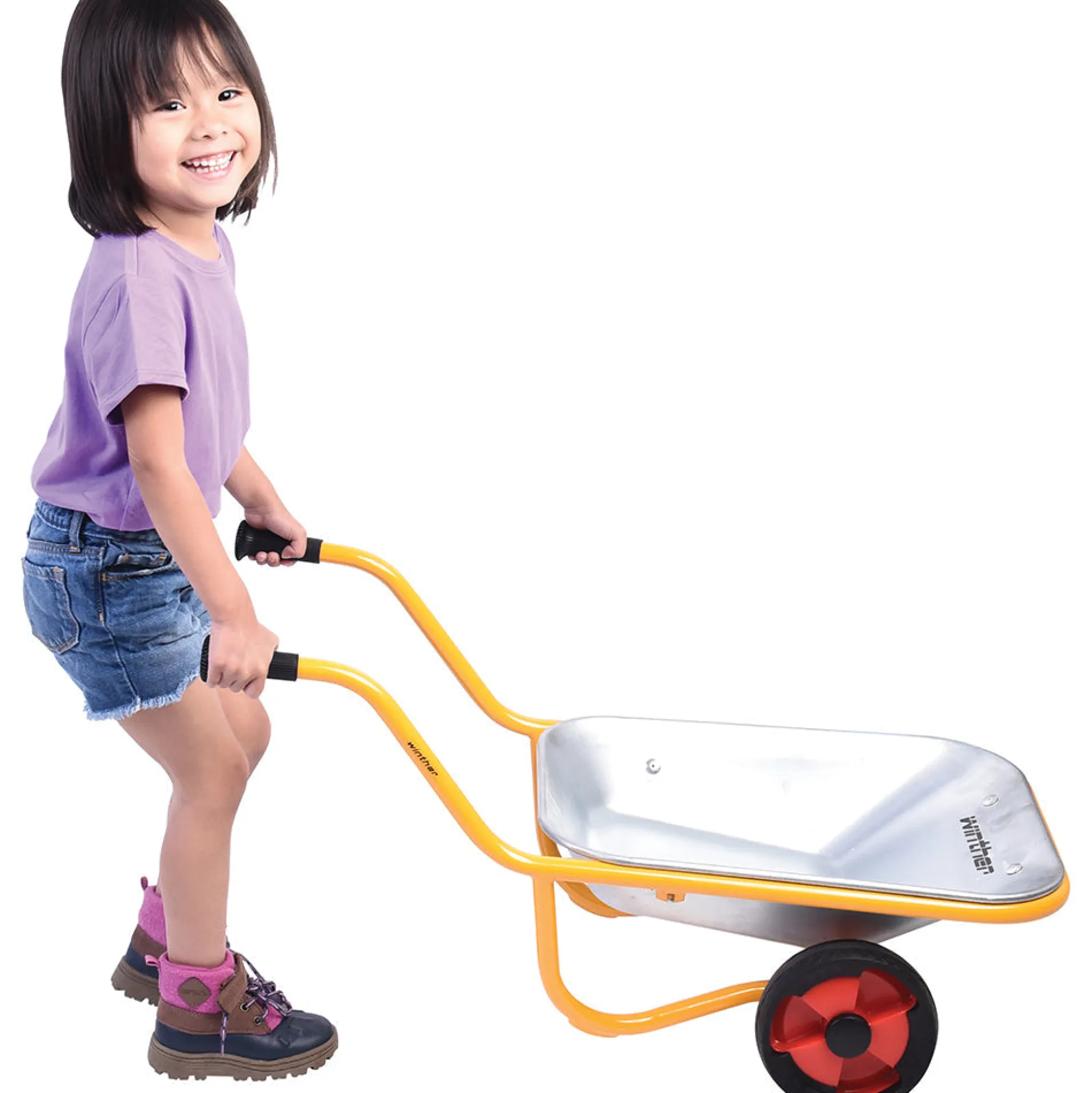 Kids Heavy-Duty Steel Wheelbarrow with Stable Two-Wheel Design | Outdoor Play & Realistic Gardening Tool