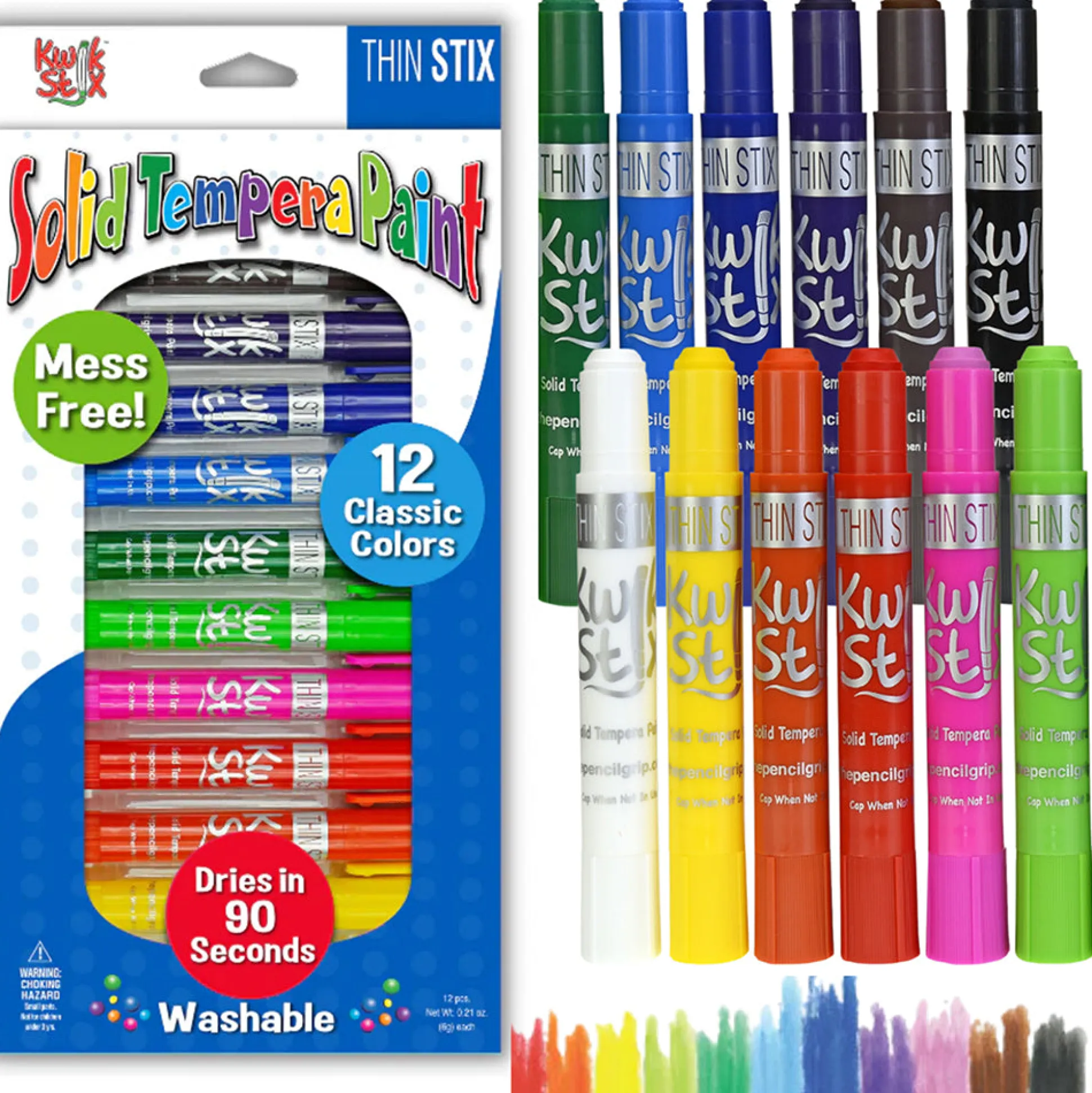 Kwik Stix ThinStix No-Mess Tempera Paint Set | 12 Classic Colors