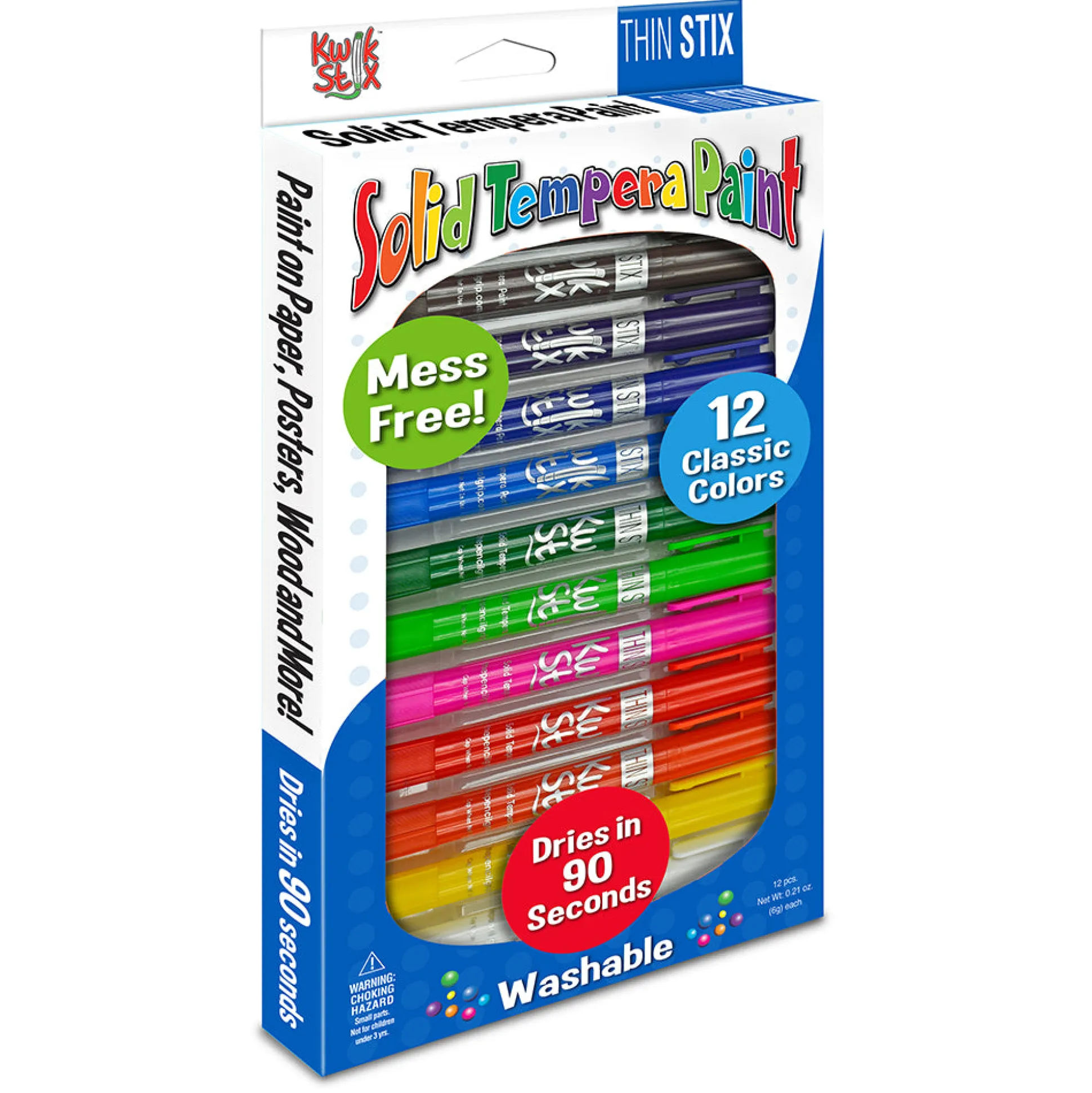 Kwik Stix ThinStix No-Mess Tempera Paint Set | 12 Classic Colors