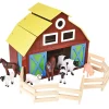 Large Wooden Farm Barn Playset with Oversized Animals (7-Piece Set)