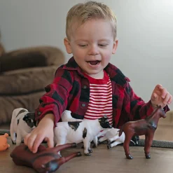 Large Wooden Farm Barn Playset with Oversized Animals (7-Piece Set)