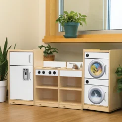 Let’s Play Toddler Kitchen | Toddler 4-Piece White Pretend Play Set with Stove, Sink, Fridge & Washer for Classrooms