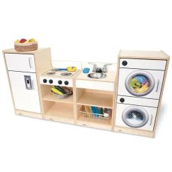 Let’s Play Toddler Kitchen | Toddler 4-Piece White Pretend Play Set with Stove, Sink, Fridge & Washer for Classrooms