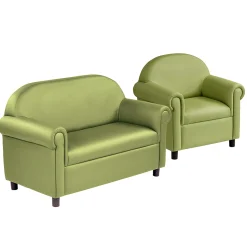 Little Lux Fern Green Preschool Chair & Sofa Set | Adjustable Faux Leather Kids’ Seating