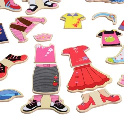 Magnetic Dress-Up Dollhouse with 60 Outfits – Wooden Pretend Play Set for Kids Ages 3+
