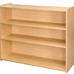 Maple-Toned Classroom Tall Storage Shelf with 3 Fixed Shelves