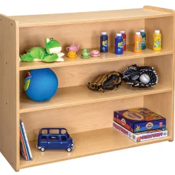 Maple-Toned Classroom Tall Storage Shelf with 3 Fixed Shelves