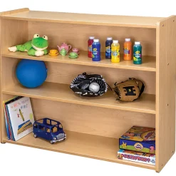 Maple-Toned Classroom Tall Storage Shelf with 3 Fixed Shelves
