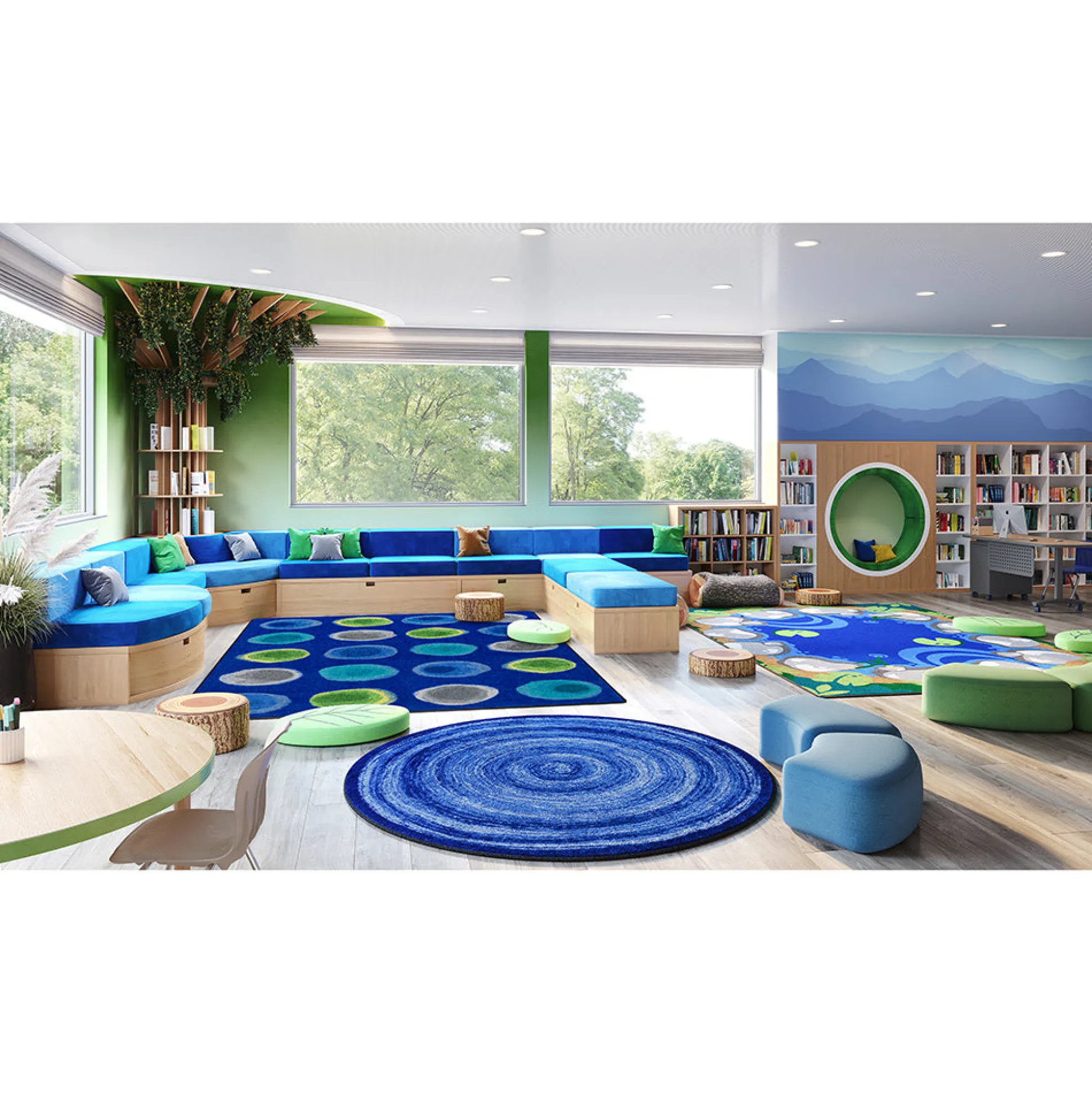 Marine Watercolor Spots Classroom Seating Rug