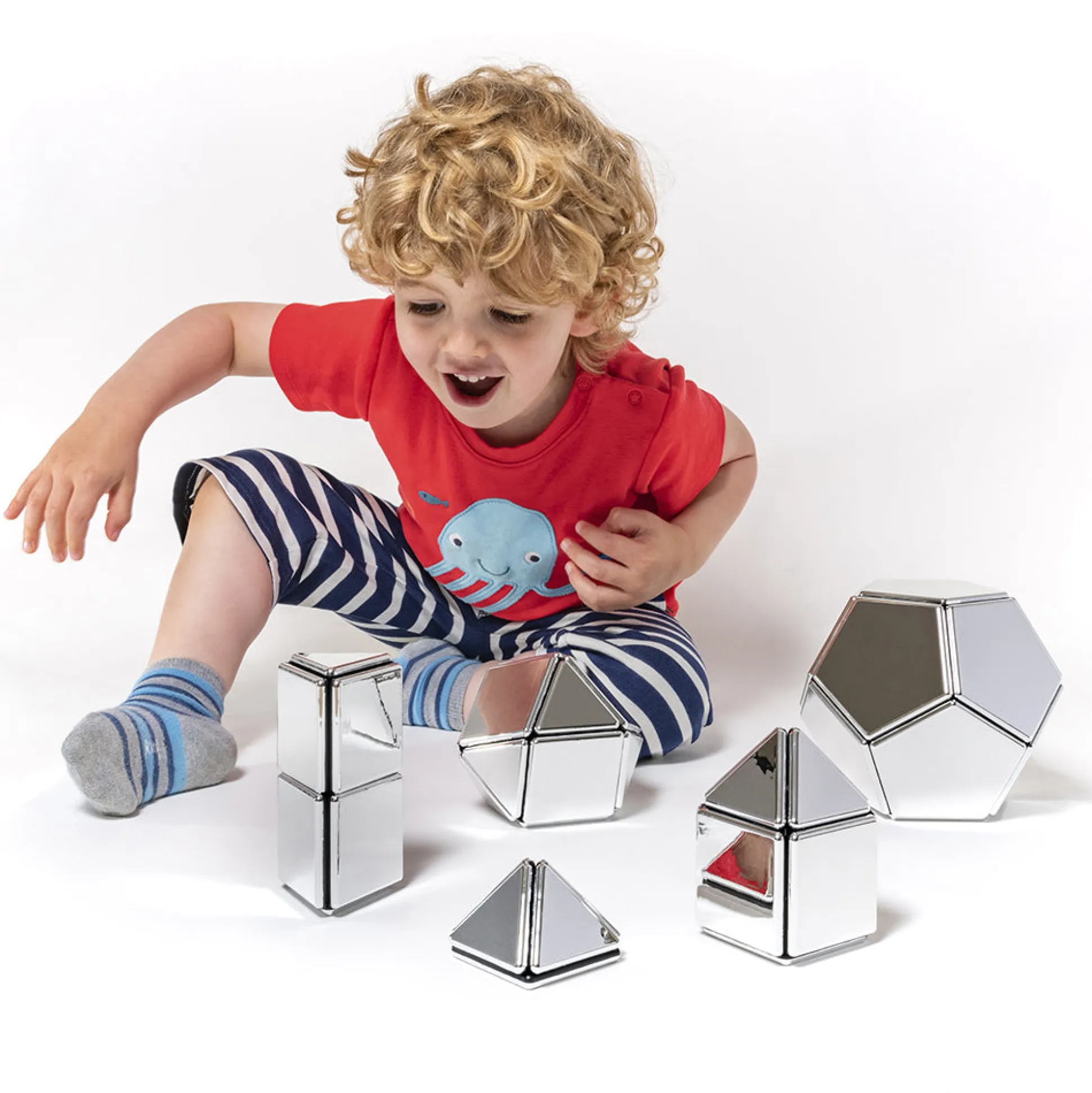 Mirrored Magnetic Polydron | 48-Piece STEM Geometry Building Set
