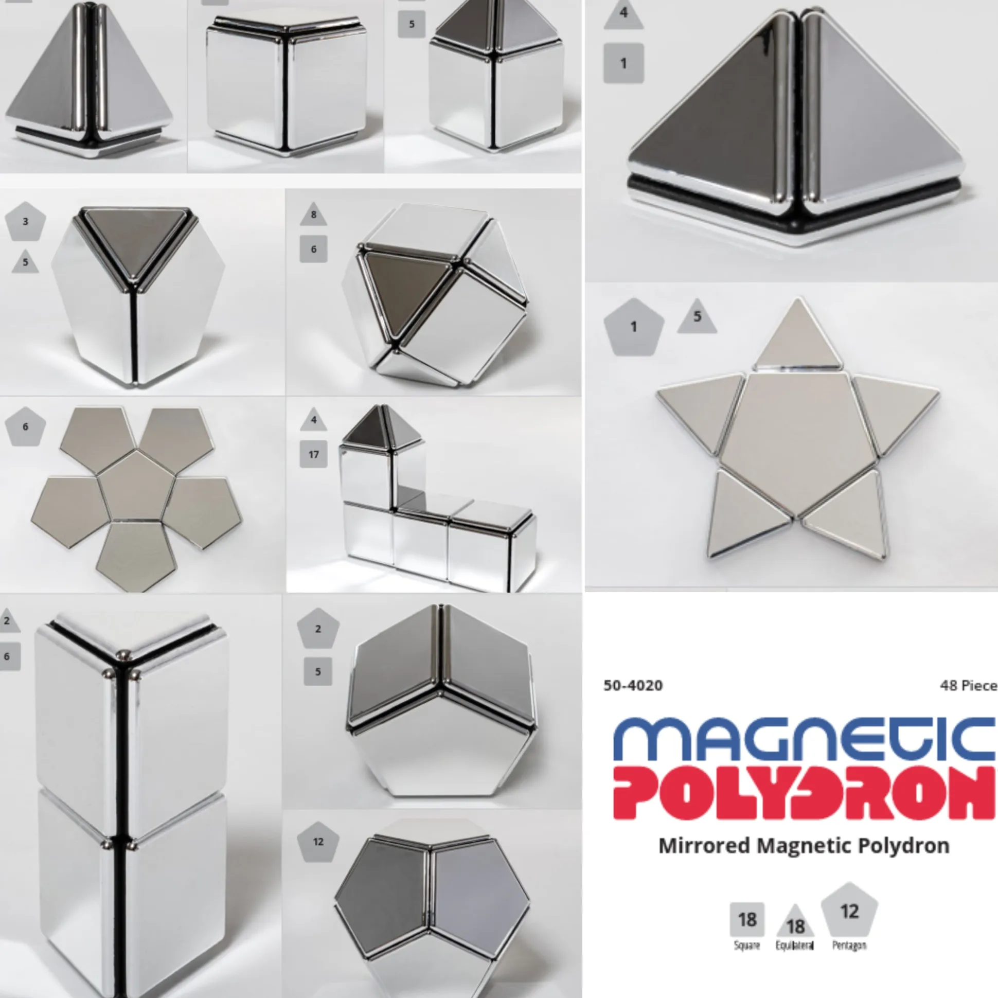 Mirrored Magnetic Polydron | 48-Piece STEM Geometry Building Set