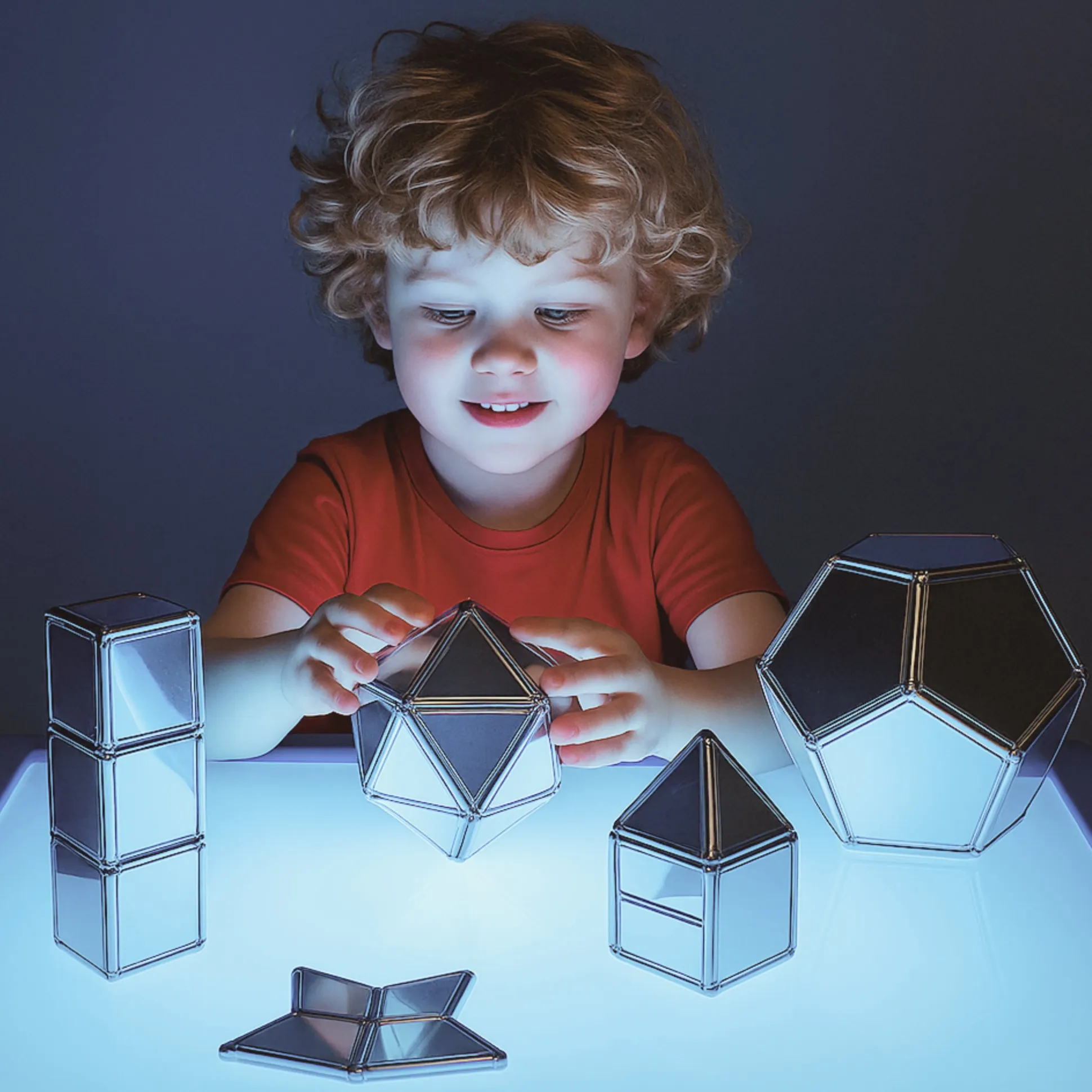 Mirrored Magnetic Polydron | 48-Piece STEM Geometry Building Set