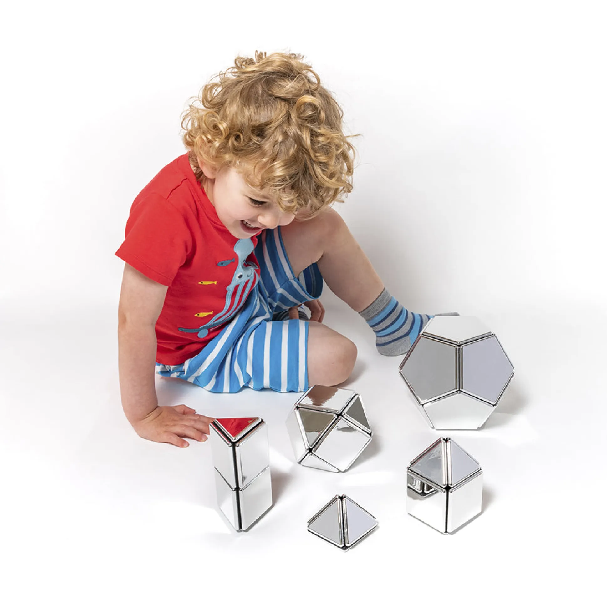 Mirrored Magnetic Polydron | 48-Piece STEM Geometry Building Set