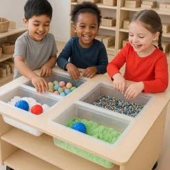 Mobile Sensory Table with Trays & Lids | Rolling Activity Station for Preschool Sensory Play