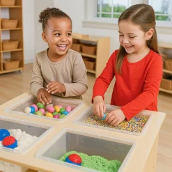 Mobile Sensory Table with Trays & Lids | Rolling Activity Station for Preschool Sensory Play