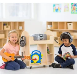 Mobile Wooden Classroom Activity Cart | Preschool Rolling Storage with Shelves & Side Hooks