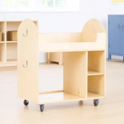 Mobile Wooden Classroom Activity Cart | Preschool Rolling Storage with Shelves & Side Hooks