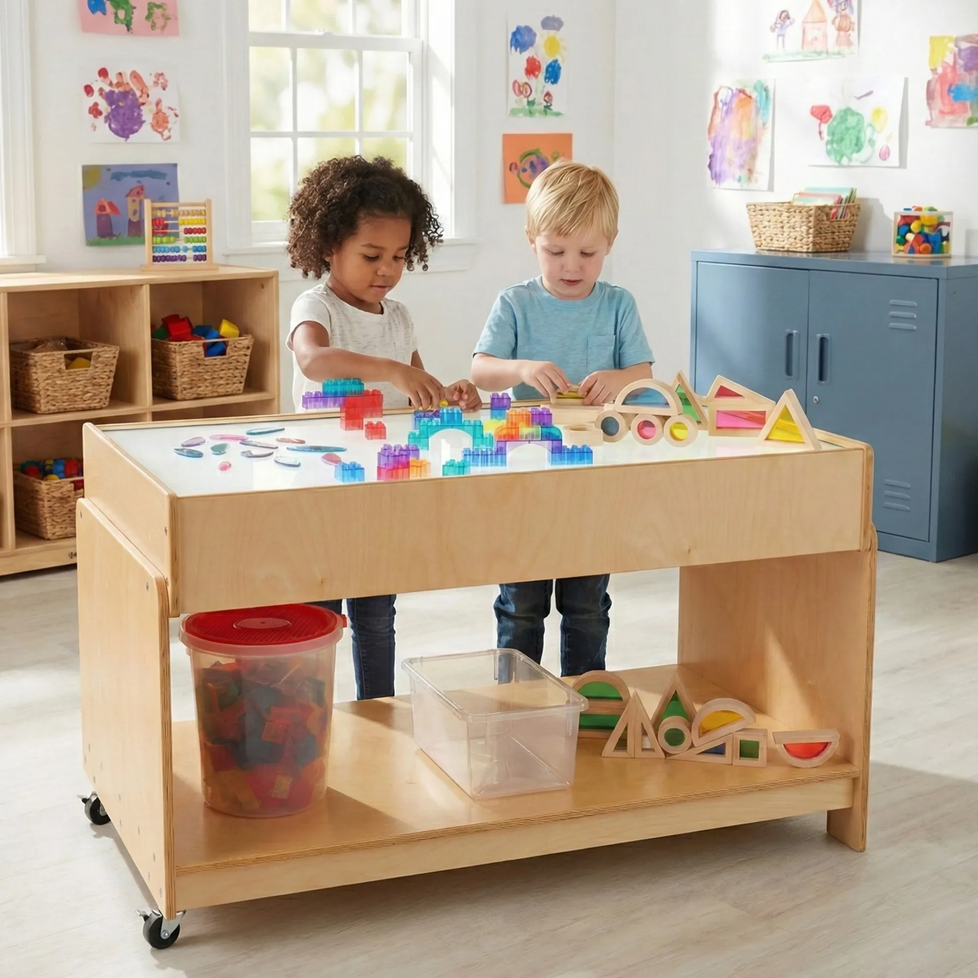 Mobile Wooden Classroom LED Light Table