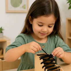 Montessori Dramatic Play Accessory Bundle | Pretend Play Hardwood Iron, Doll Bed & Lacing Boot