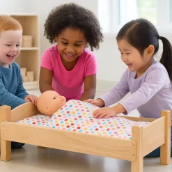 Montessori Dramatic Play Accessory Bundle | Pretend Play Hardwood Iron, Doll Bed & Lacing Boot