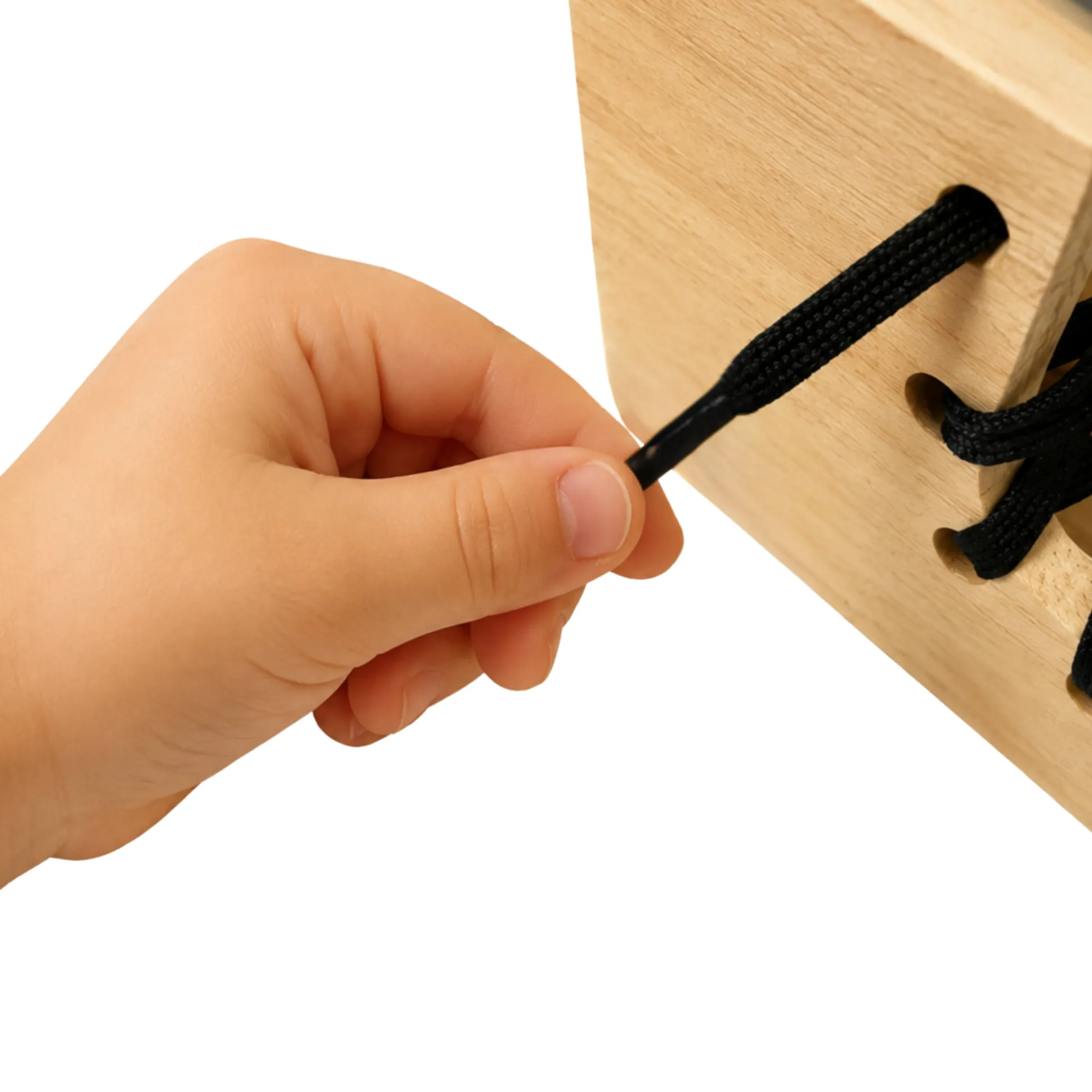 Montessori Dramatic Play Accessory Bundle | Pretend Play Hardwood Iron, Doll Bed & Lacing Boot