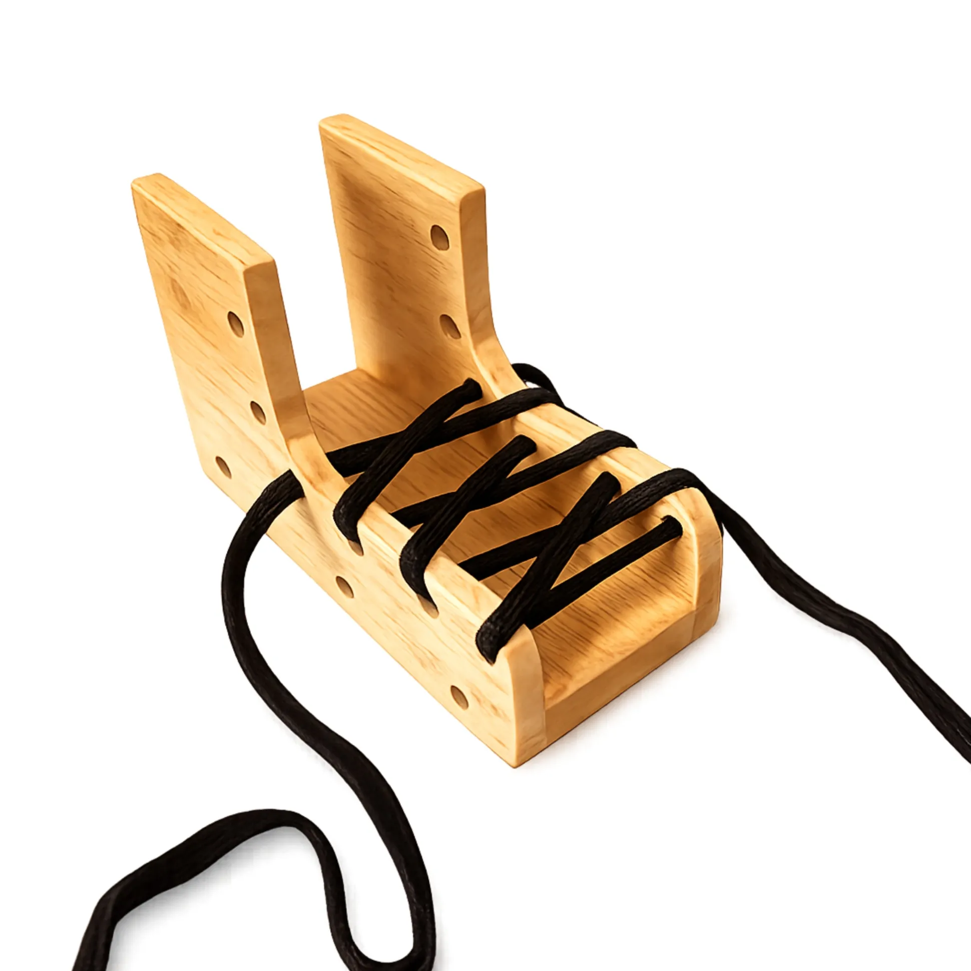 Montessori Dramatic Play Accessory Bundle | Pretend Play Hardwood Iron, Doll Bed & Lacing Boot