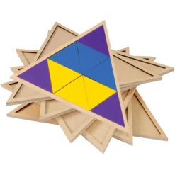 Montessori Tryangle Game | Wooden Triangle Pattern Blocks & Geometry Learning Set for Ages 4+