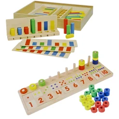 Montessori Wooden Math Tools | Counting, Colors & Shapes Learning Set | Peg Board & Number Matching Toys