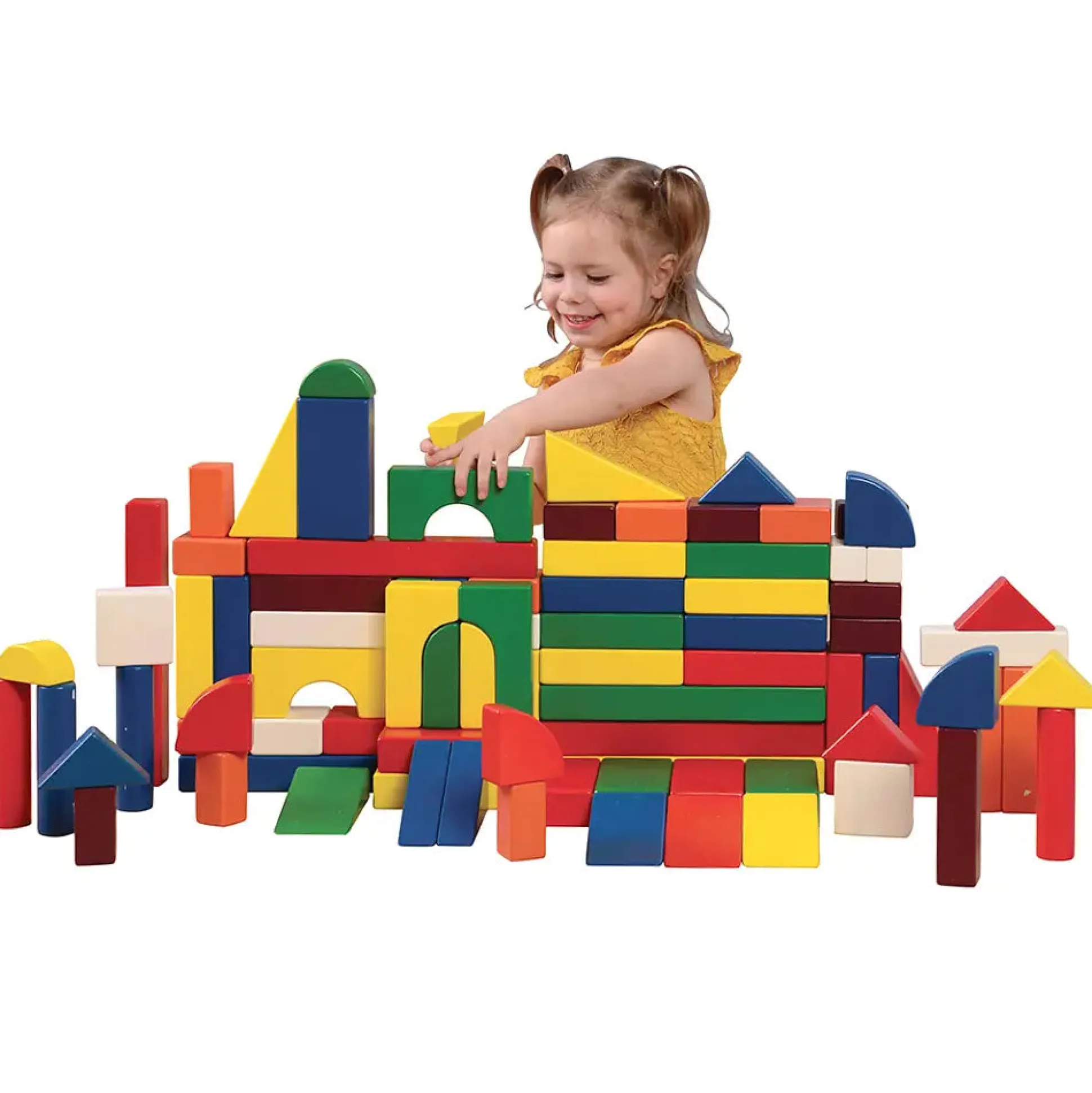 Multi-Colored Hardwood Unit Blocks Set | 82-Piece Building Blocks with 13 Shapes