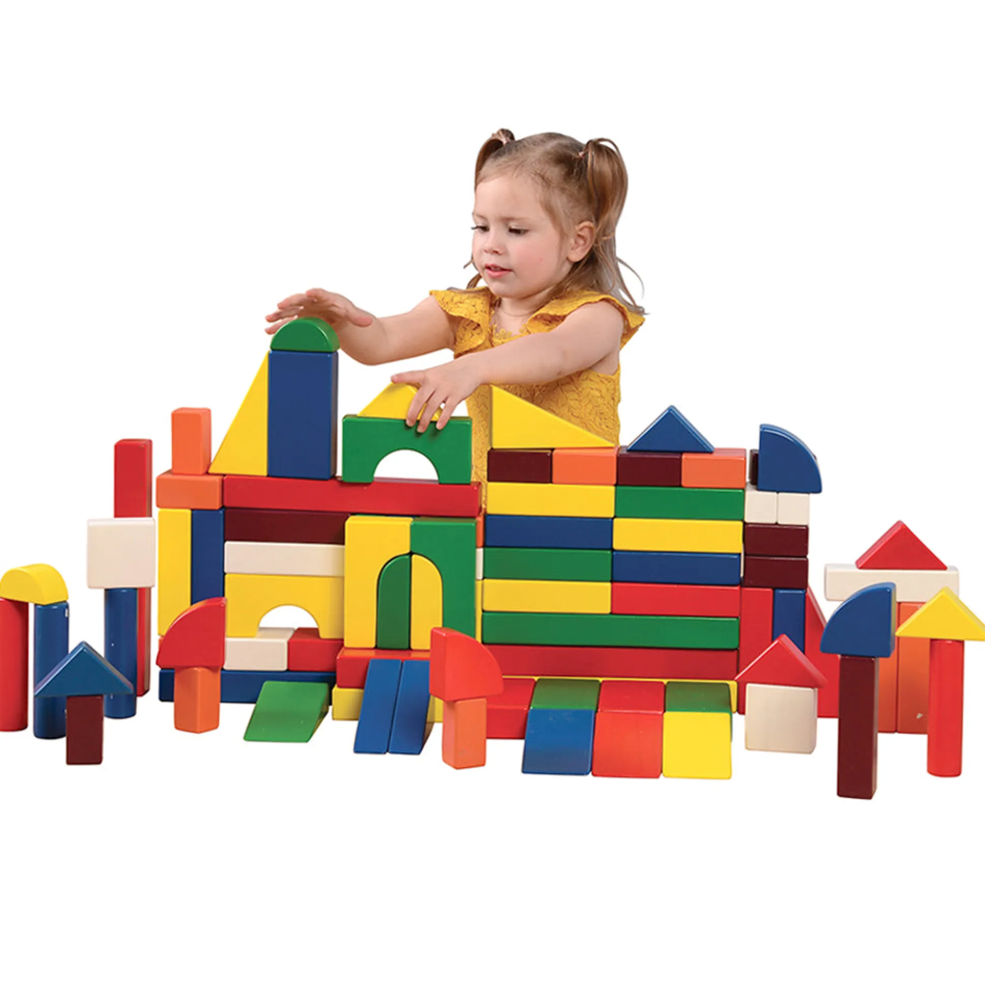 Multi-Colored Hardwood Unit Blocks Set | 82-Piece Building Blocks with 13 Shapes