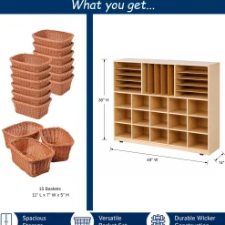 Multi-Storage Center with Woven Wicker Baskets