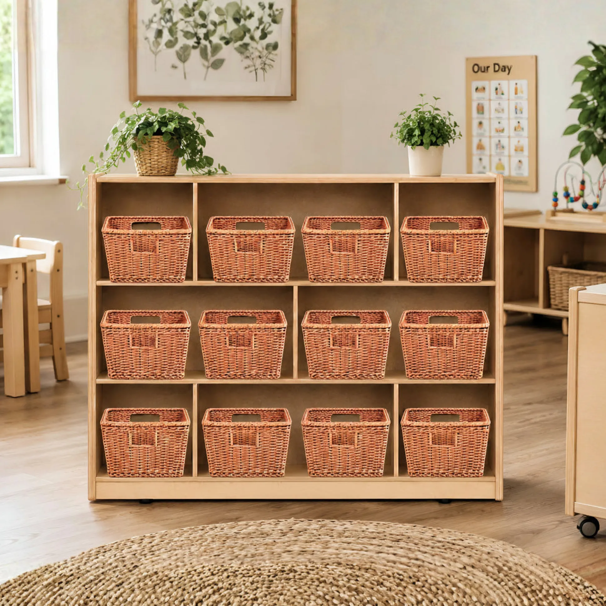 Natural Birch Storage & Basket Organization Center