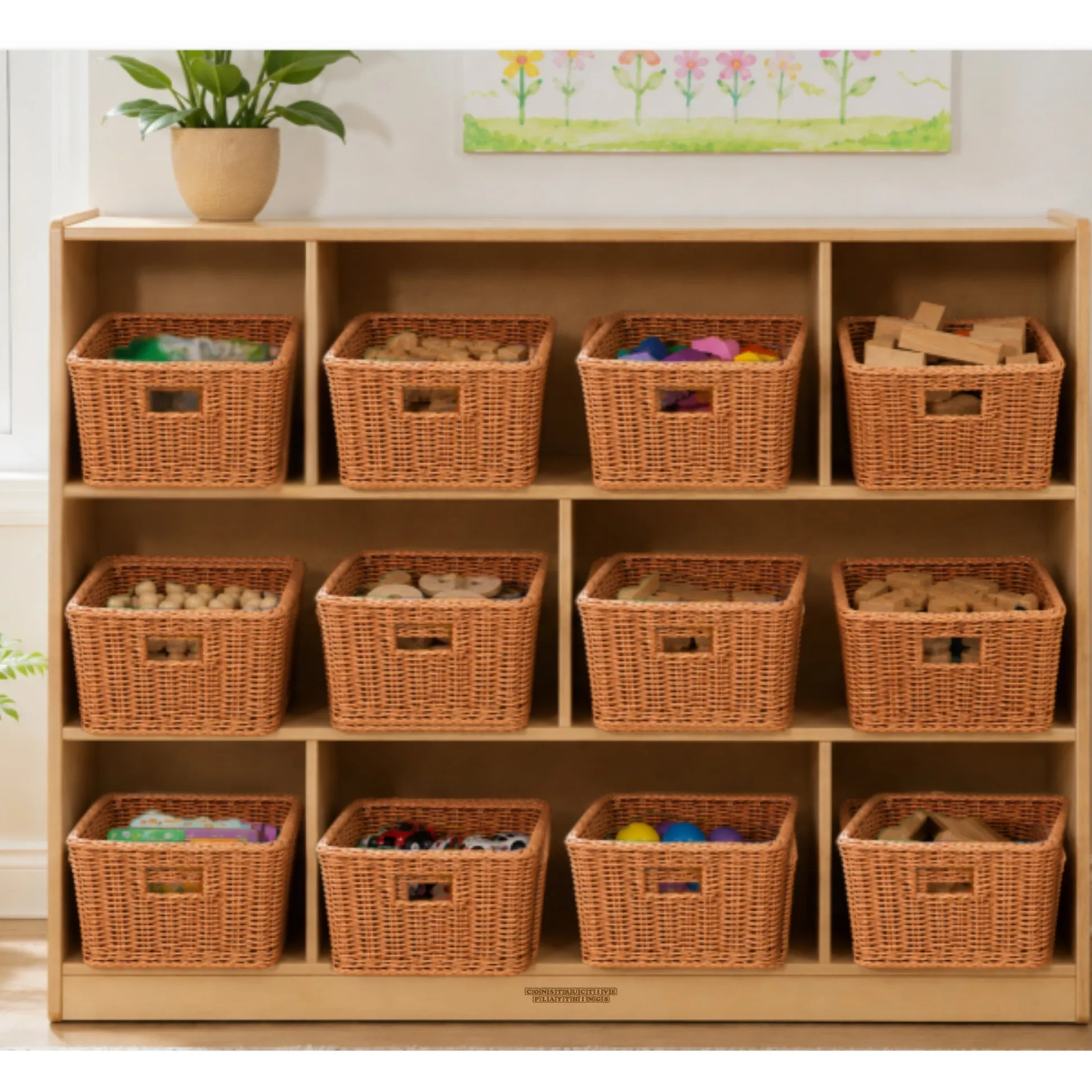 Natural Birch Storage & Basket Organization Center