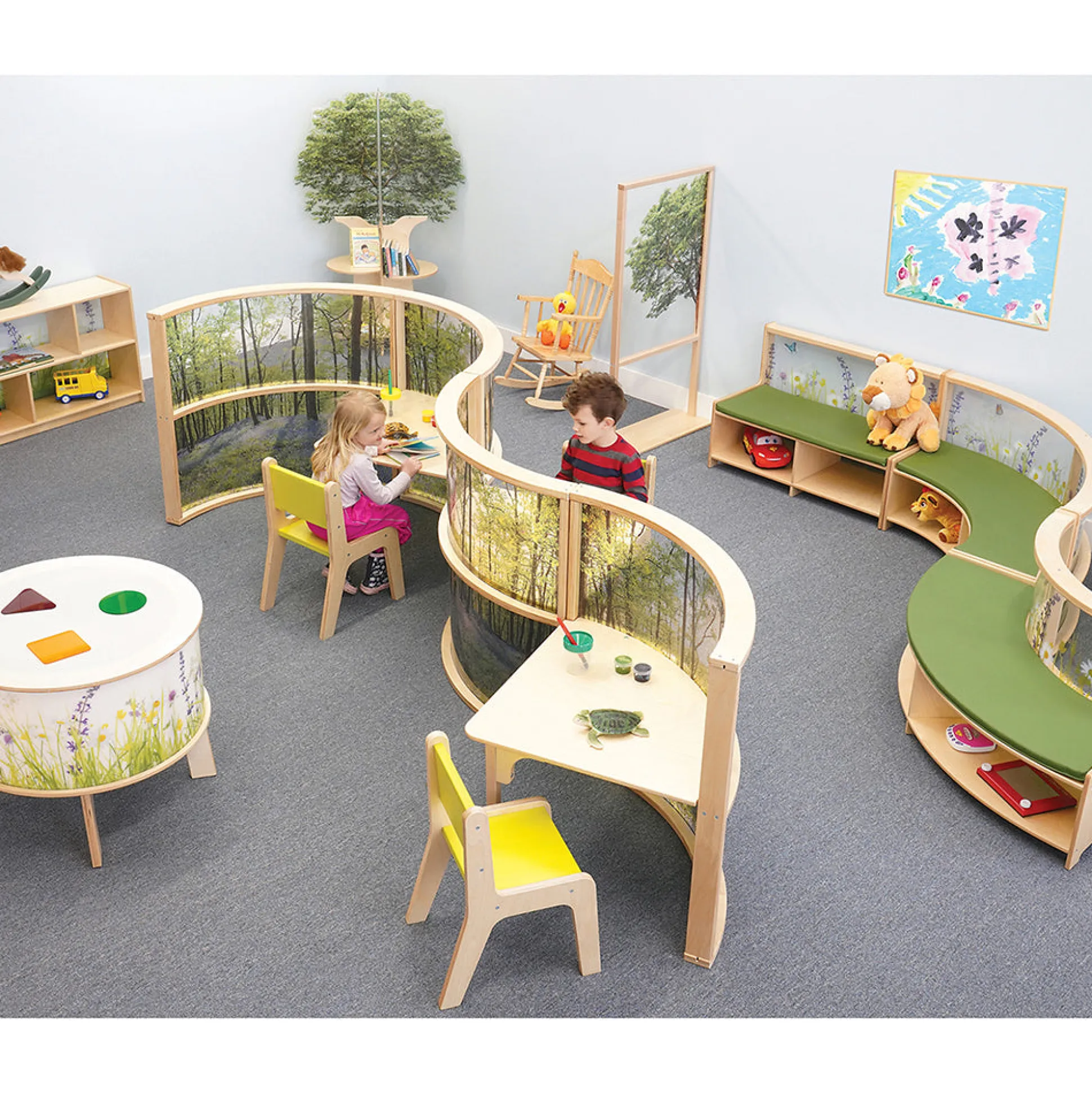 Nature View 36" Curved Acrylic Room Divider | Woodland Classroom Partition