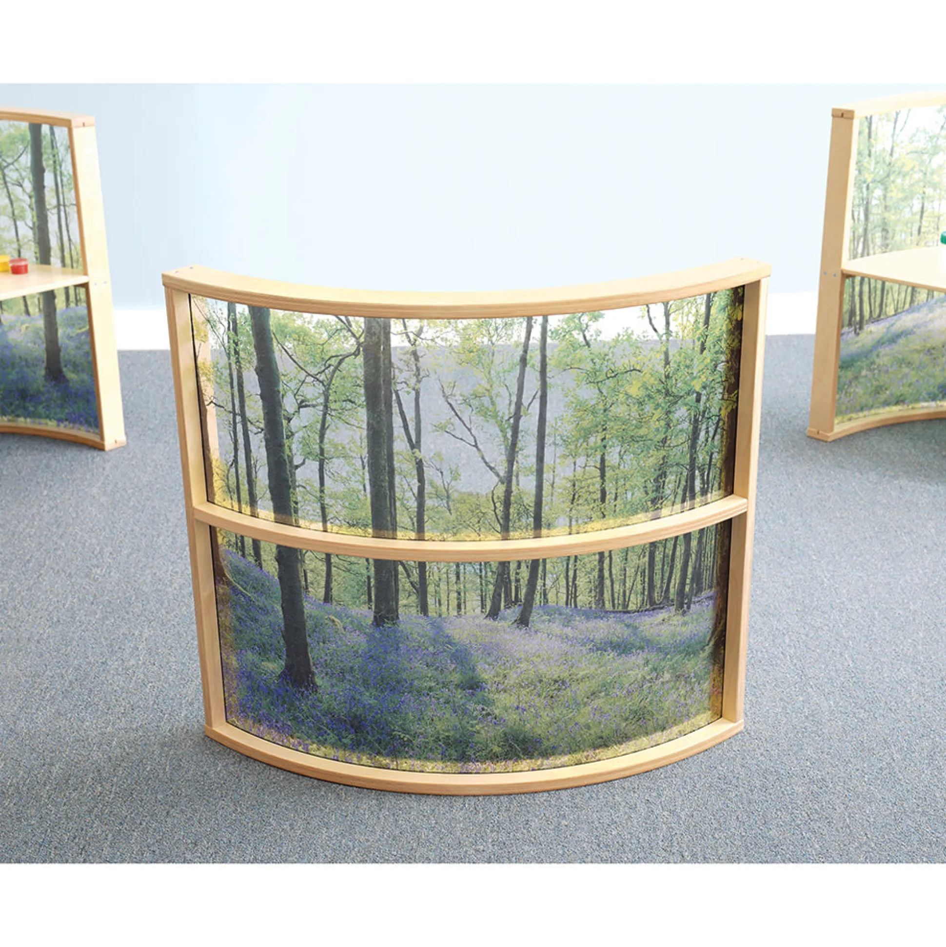Nature View 36" Curved Acrylic Room Divider | Woodland Classroom Partition