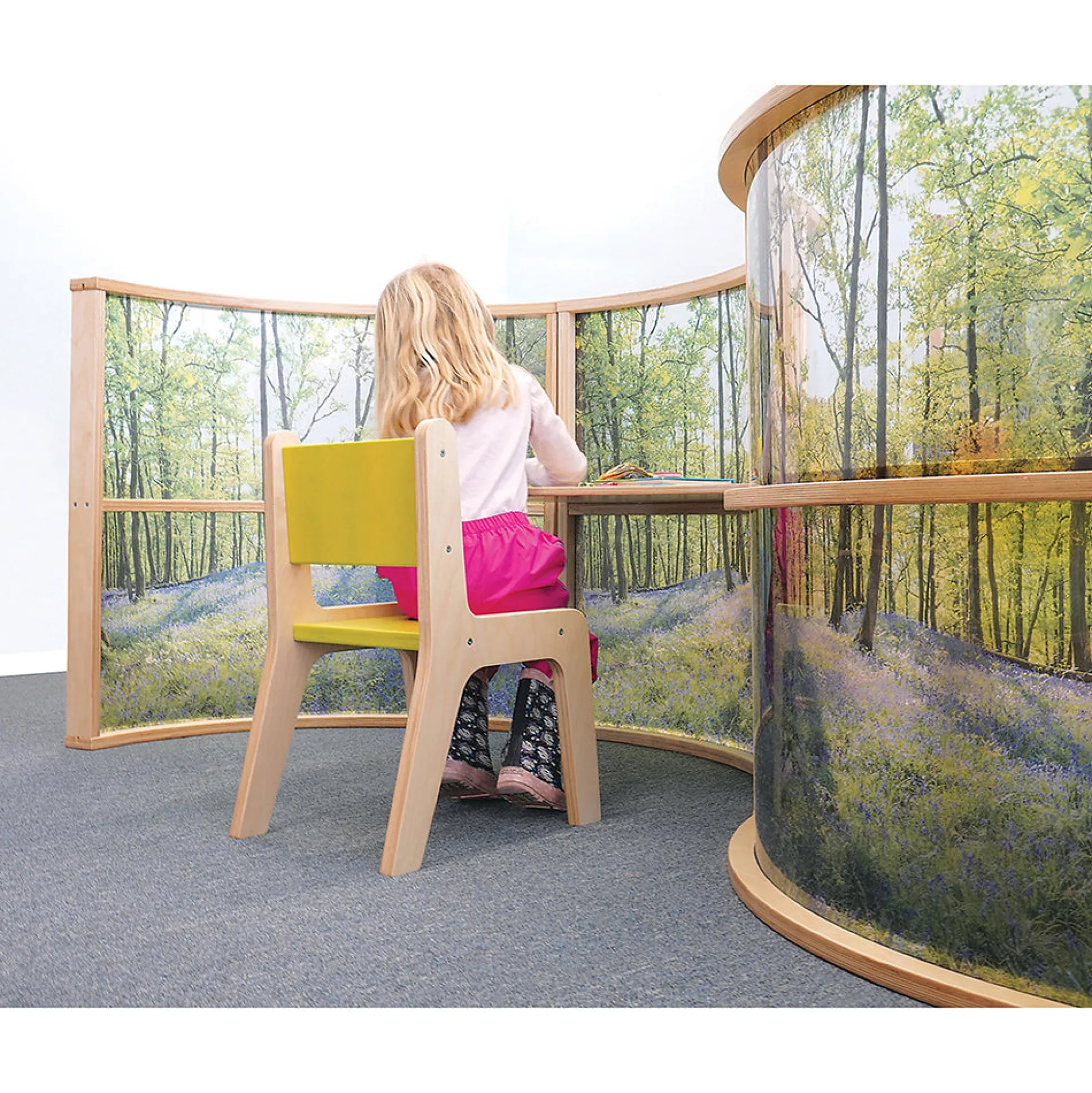 Nature View 36" Curved Acrylic Room Divider | Woodland Classroom Partition