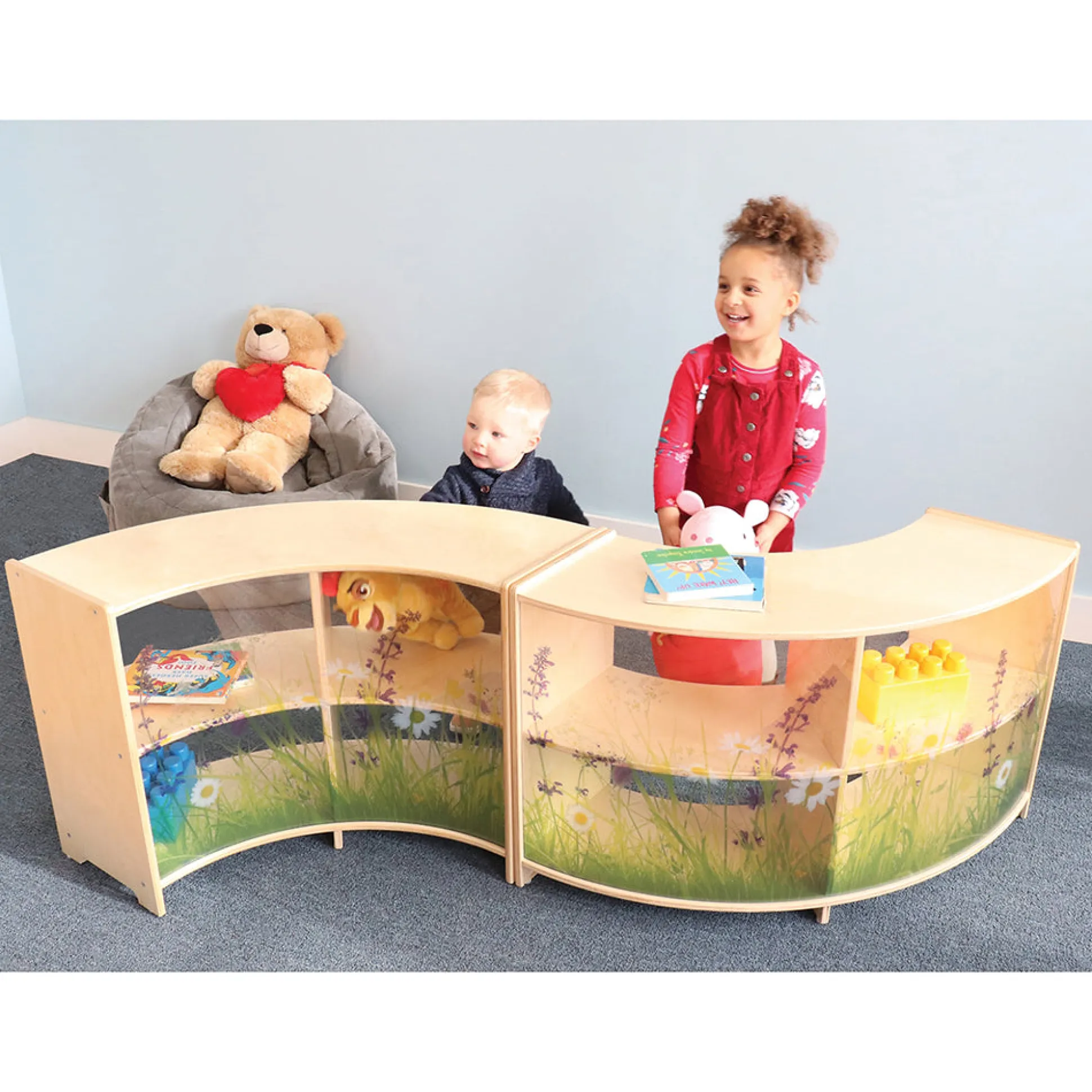 Nature View 24" Curve-In Toddler Storage Cabinet | Safe Acrylic Back & Rounded Edges