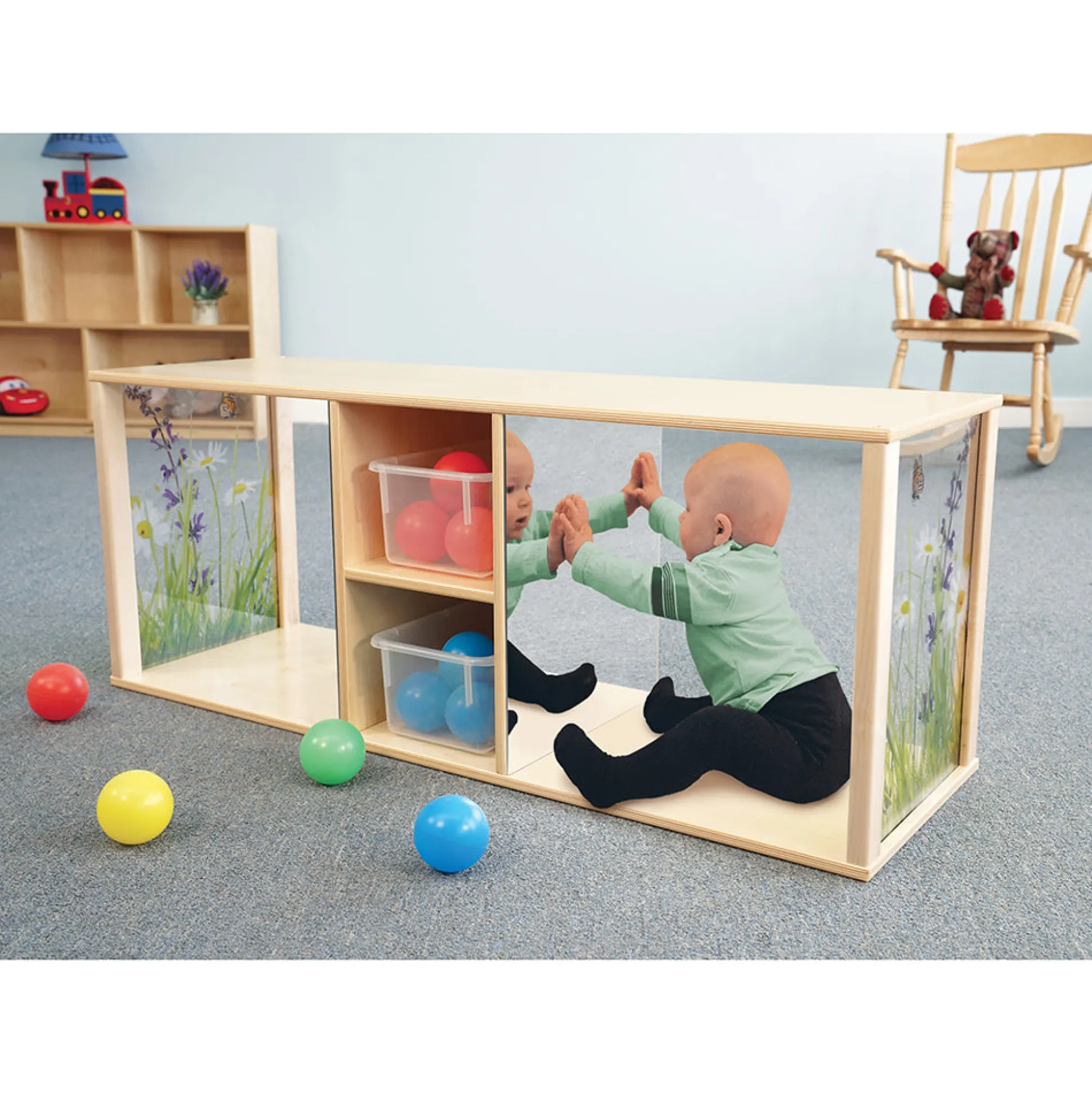Nature View Discovery Crawl-Thru Cabinet with Mirrors & Storage | Infant & Toddler Exploration Furniture
