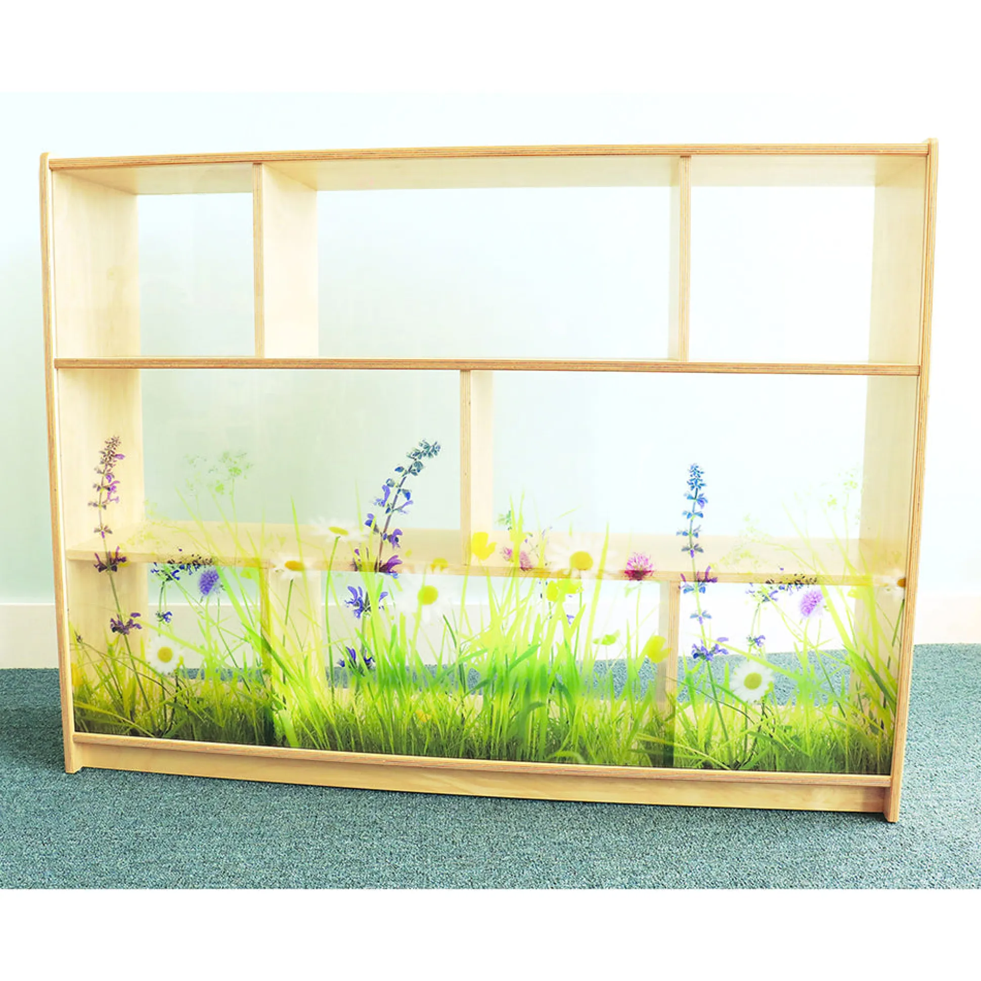 Nature View 36-inch Tall Classroom Storage Cabinet | Acrylic Back with Nature Scene & Safe Rounded Edges